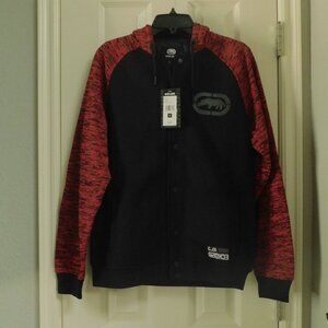 ECKO UNLTD Hooded Heavyweight Fleece Bomber Jacket Coat Black Red Small